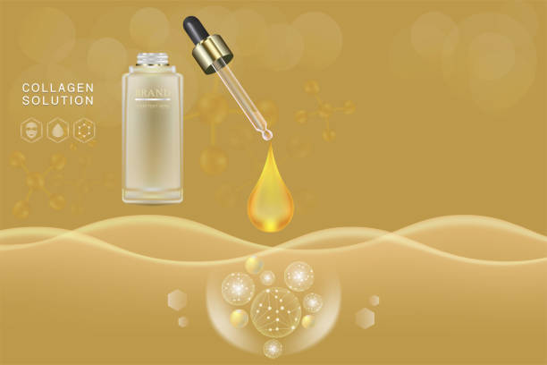 istock Beauty product ad design, gold cosmetic container with collagen solution advertising background ready to use, luxury skin care banner, illustration vector. 1188602988