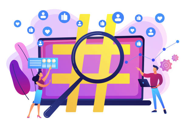 Social network monitoring concept vector illustration Viral marketing, trends analysis, modern advertising business. Social network monitoring, social media measurement, social listening concept. Bright vibrant violet vector isolated illustration social listening stock illustrations