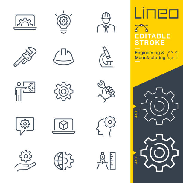 Lineo Editable Stroke - Engineering and Manufacturing line icons Vector Icons - Adjust stroke weight - Expand to any size - Change to any colour blueprint icons stock illustrations