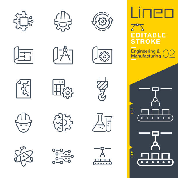 lineo editable stroke - engineering- und fertigungsliniensymbole - ingenieurwesen stock-grafiken, -clipart, -cartoons und -symbole