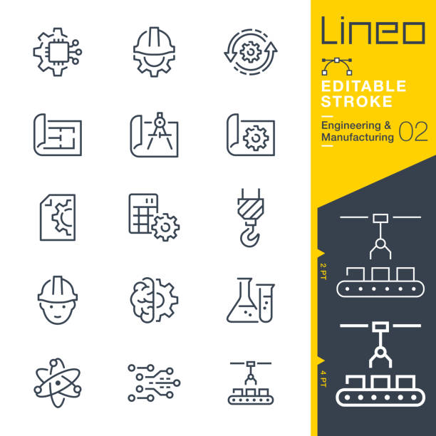 Lineo Editable Stroke - Engineering and Manufacturing line icons Vector icons - Adjust stroke weight - Expand to any size - Change to any colour blueprint drawings stock illustrations