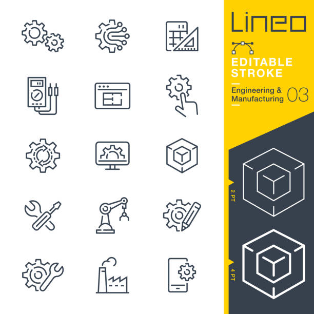 Lineo Editable Stroke - Engineering and Manufacturing line icons Vector Icons - Adjust stroke weight - Expand to any size - Change to any colour blueprint symbols stock illustrations