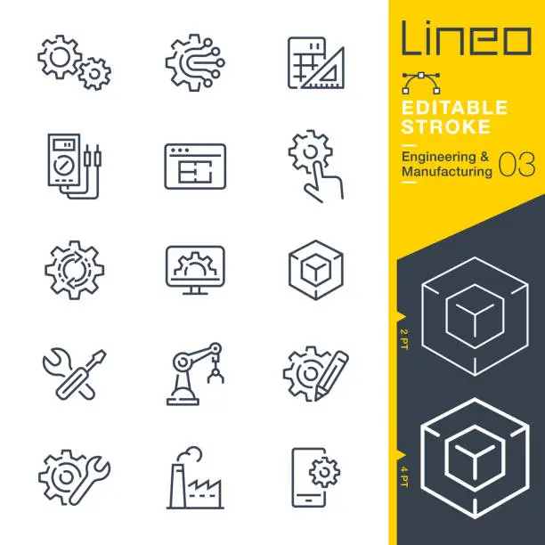 Vector illustration of Lineo Editable Stroke - Engineering and Manufacturing line icons