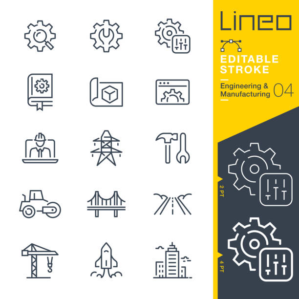 ilustrações de stock, clip art, desenhos animados e ícones de lineo editable stroke - engineering and manufacturing line icons - city symbol