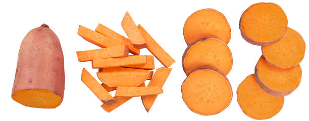 istock Sweet potato isolated on white background closeup. Top view. Flat lay. 1188605395
