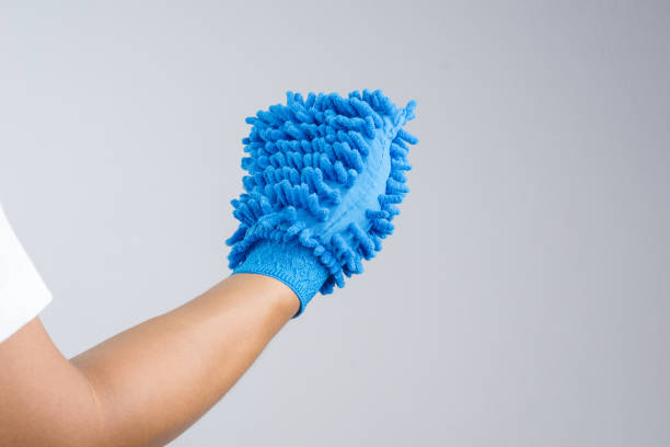 istock Hand wearing dust glove or double sided mitt microfiber car wash 1188606242