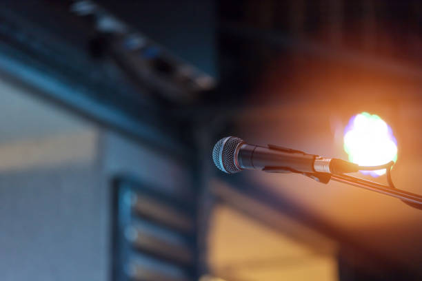 Close-up of retro microphone at concert