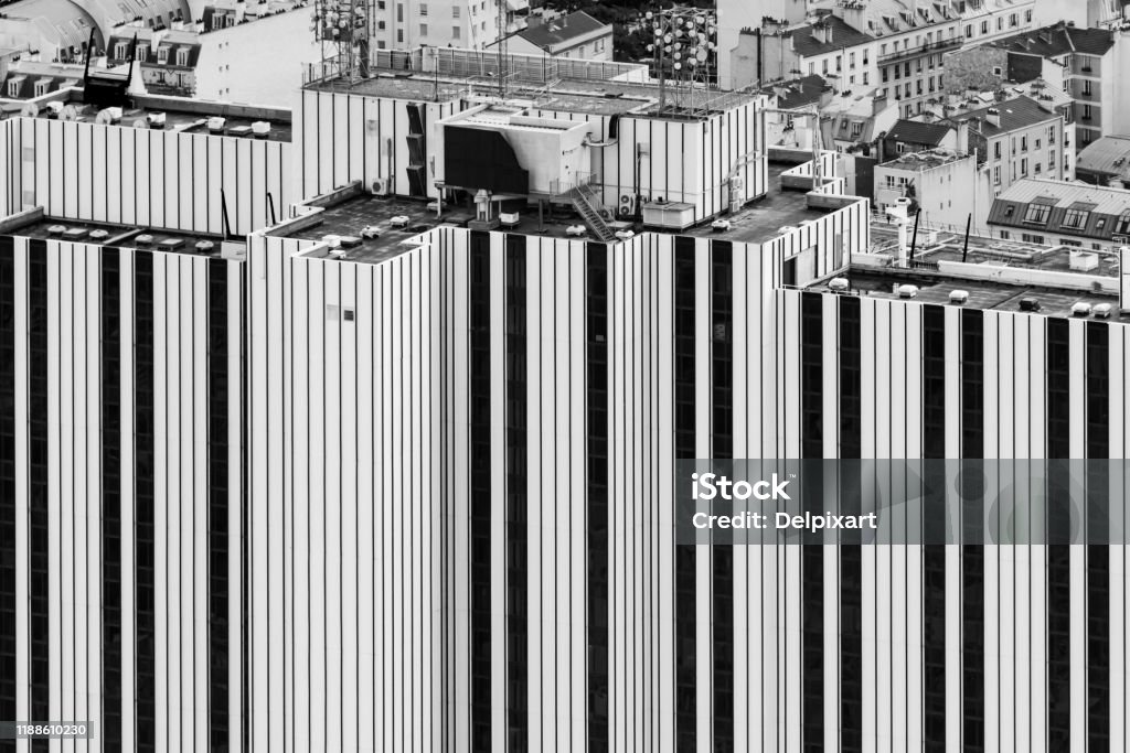 Modern building facade in Paris France. Minimal black and white architecture photography. Pullman hotel Paris Montparnasse Montparnasse Stock Photo