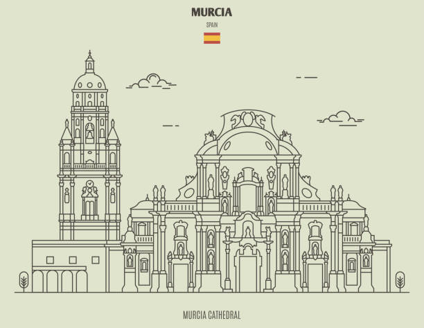 Murcia Cathedral, Spain. Landmark icon Murcia Cathedral, Spain. Landmark icon in linear style murcia province stock illustrations