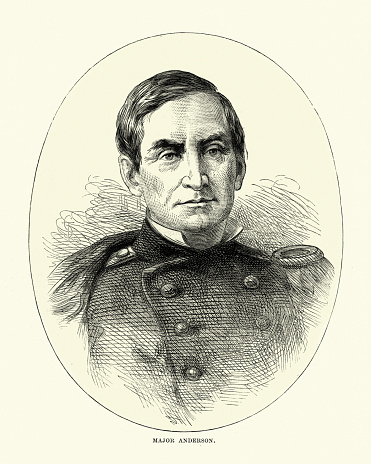 Vintage engraving of Robert Anderson a United States Army officer during the American Civil War. He was the Union commander in the first battle of the American Civil War at Fort Sumter in April 1861