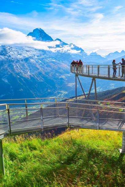 cliff walk a grindelwald first, svizzera - summer bernese oberland mountain range mountain foto e immagini stock