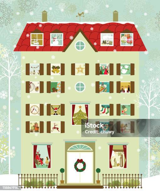 House Advent Calendar Stock Illustration - Download Image Now - Advent Calendar, House, Christmas