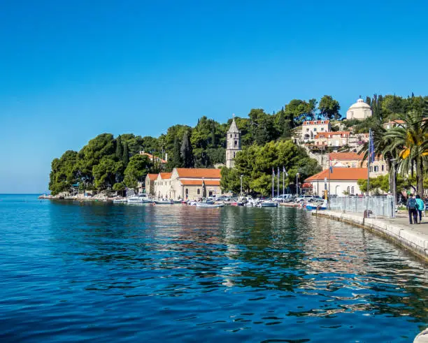 Stock photo of the promenade of the city of Cavtat, Croatia. Travel concept
