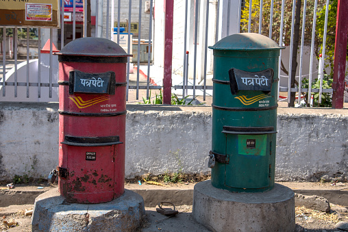 AMRAVATI, MAHARASHTRA, INDIA, JANUARY - 26, 2018: Postbox outside the India post office