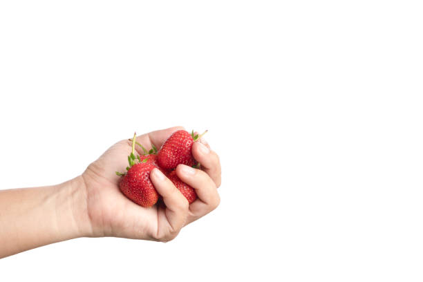 Hand holding fresh strawberry