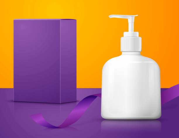 wektor realistycznie skonfigurować kosmetyki pakiet marki - liquid soap purple isolated cosmetics stock illustrations
