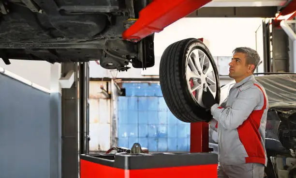 Photo of Car Tire - Vehicle Part Removing and Installing in the Auto Repair Shop