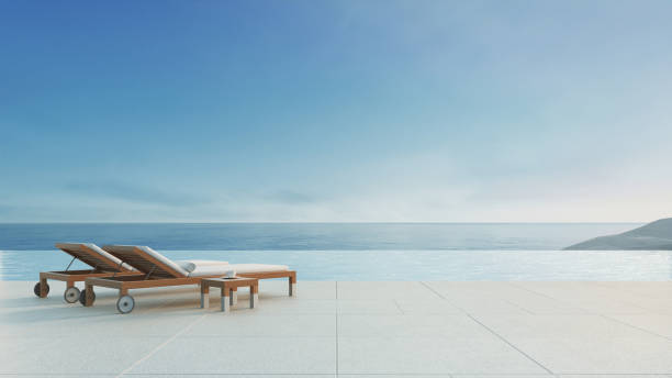 istock Beach lounge - ocean villa with pool and Sea view / 3d render 1188627643