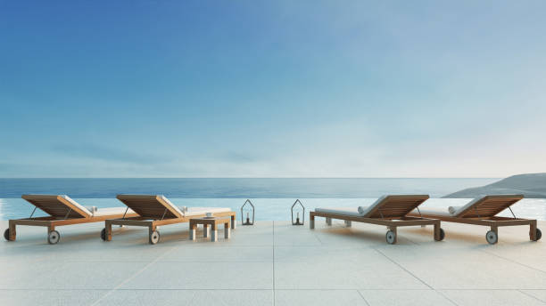 istock Beach lounge - ocean villa with pool and Sea view / 3d render 1188627645