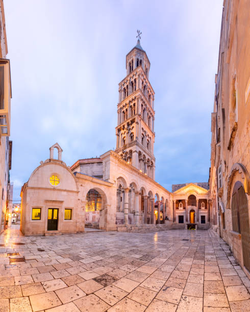 Old Town of Split, Croatia Panoramic view of Saint Domnius Cathedral in Diocletian Palace in Old Town of Split, the second largest city of Croatia in the morning split croatia stock pictures, royalty-free photos & images