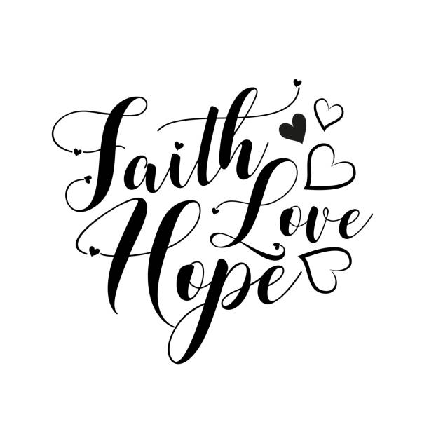 faith hope love - positiver handschriftlicher text, mit herz. - praying god love wisdom stock-grafiken, -clipart, -cartoons und -symbole