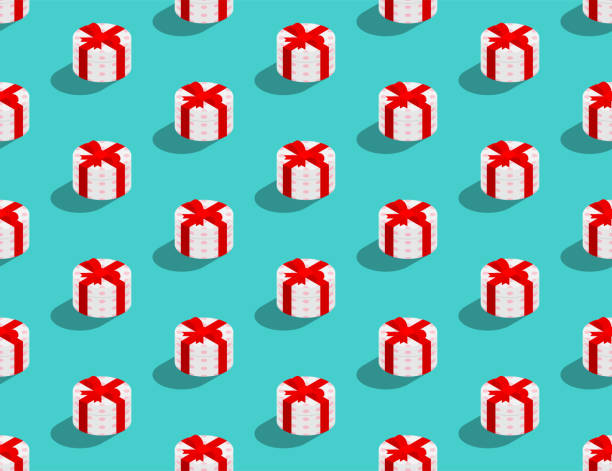 istock Gift box with bow ribbon mark 3D isometric seamless pattern, Christmas and Happy new year concept poster and banner design illustration on green background, vector eps 10 1188634879