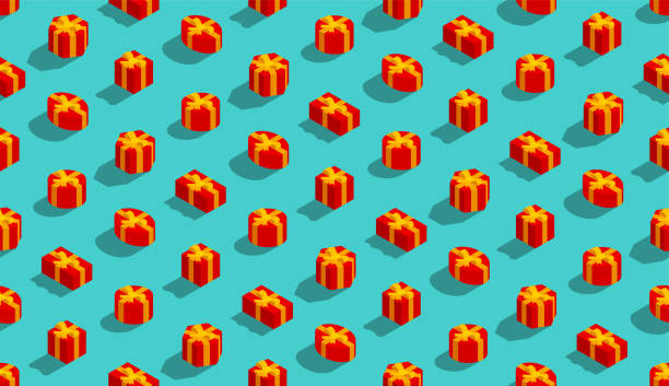 istock Gift box with bow ribbon mark 3D isometric seamless pattern, Christmas and Happy new year concept poster and banner design illustration on green background, vector eps 10 1188634880