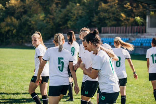 istock Women soccer players after match 1188636203