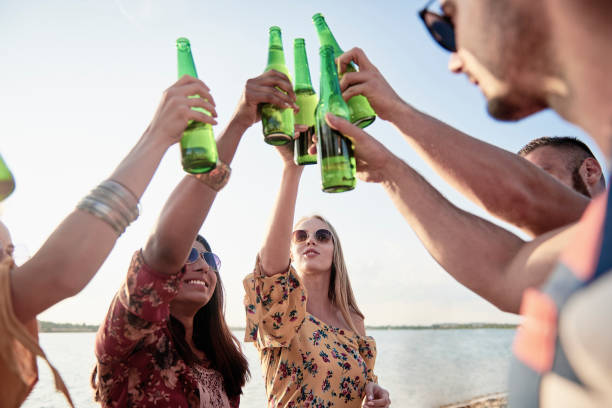 friends start a party on fresh air - party beach indian ethnicity adult imagens e fotografias de stock