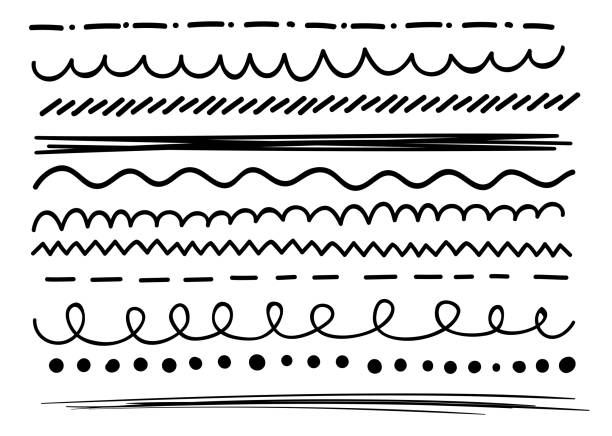 ilustrações de stock, clip art, desenhos animados e ícones de set of abstract curved scribble lines. - office supply group of objects pencil highlighter