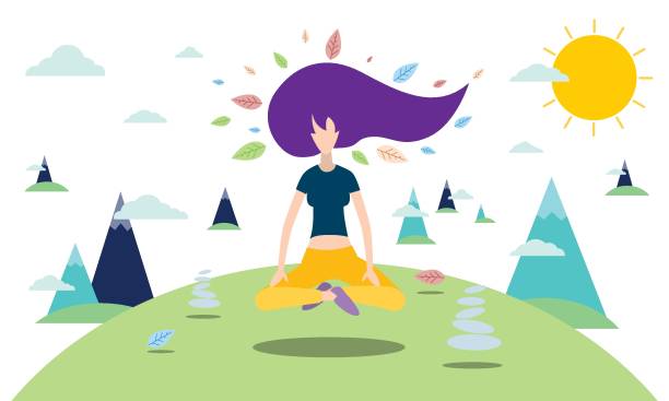 izolovaná meditační dívka v přírodě - relaxace pojem stock ilustrace