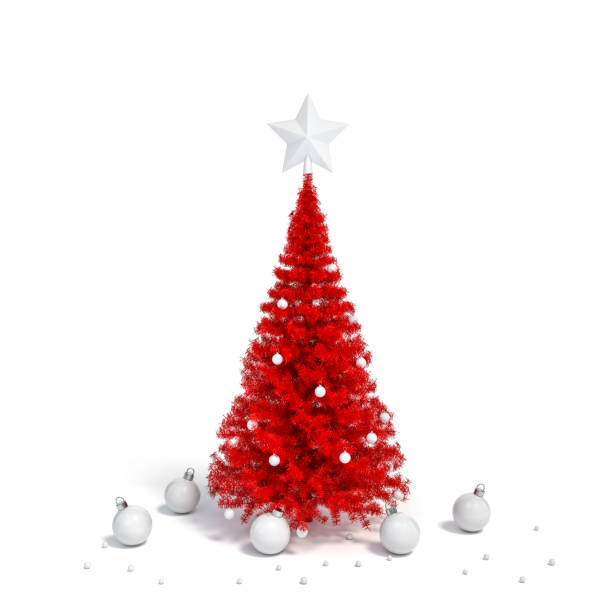 istock Red christmas tree with white christmas ball Ornaments on white background 3d rendering. 1188643723
