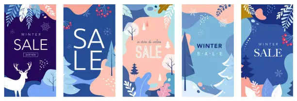 Vector illustration of Collection of abstract background designs, winter sale, social media promotional content. Vector illustration