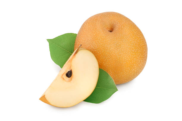 istock Fresh asian pear with leaf isolated on white background 1188652142