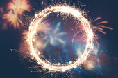 Fireworks background with empty sparkler frame for your text