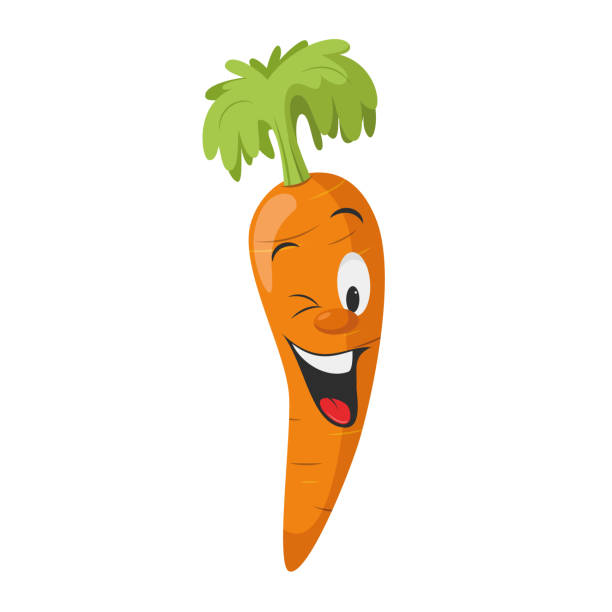 ilustrações, clipart, desenhos animados e ícones de coleção dos caráteres dos vegetais: ilustração do vetor de uma cenoura engraçada e de sorriso no estilo dos desenhos animados. - carrot