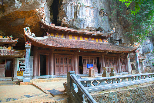 Bich Dong cave Pagoda in Ninh Binh Vietnam. Travel destination and landmark