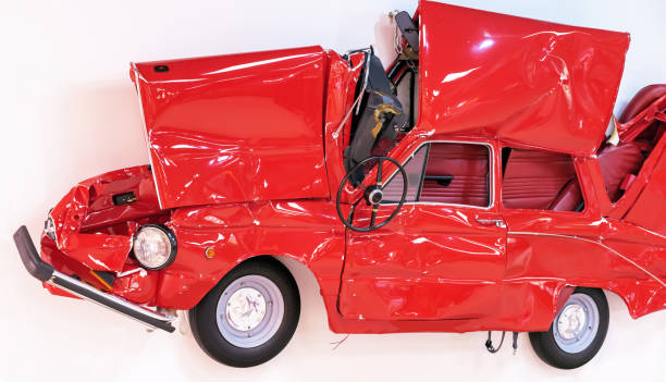 istock Flattened red retro car on the white background. 1188662351