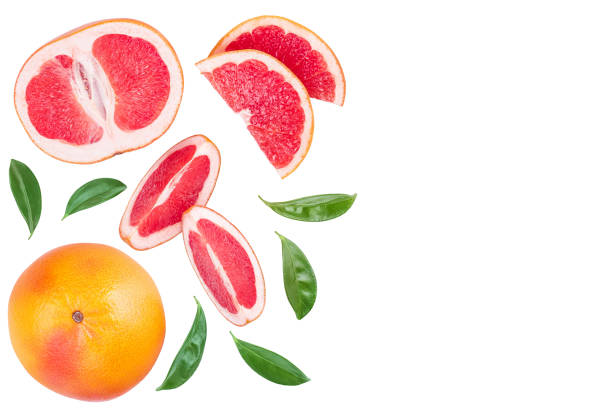 istock Grapefruit and slices with leaves isolated on white background with copy space for your text. Top view. Flat lay pattern 1188664015