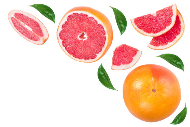 istock Grapefruit and slices with leaves isolated on white background with copy space for your text. Top view. Flat lay pattern 1188664018