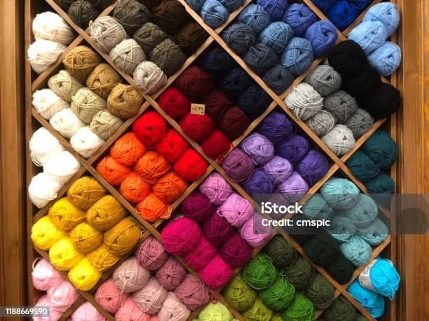 Wool In Multiple Colors Stock Photo - Download Image Now - Ball Of Wool, Store, Backgrounds