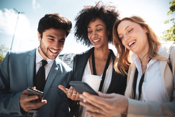 istock Friendly business people on the go 1188671332