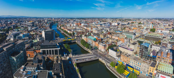 Dublin aerial view with Liffey river and O'Connell bridge