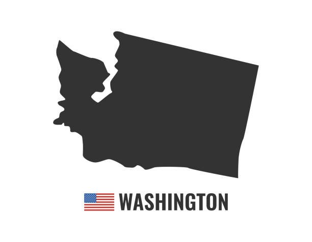 Washington map isolated on white background silhouette. Washington USA state. American flag. Vector illustration. Washington map isolated on white background silhouette. Washington USA state. American flag. Vector illustration. washington state stock illustrations