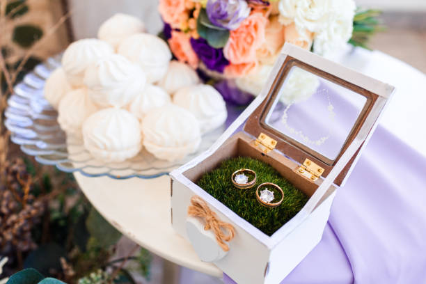 istock Delicate classic wedding rings for bride and groom. 1188675725