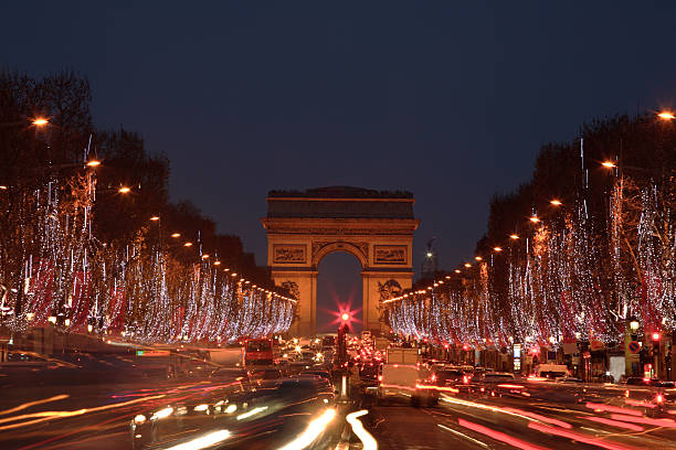 Christmas decorations on Champs Élysées stock photo