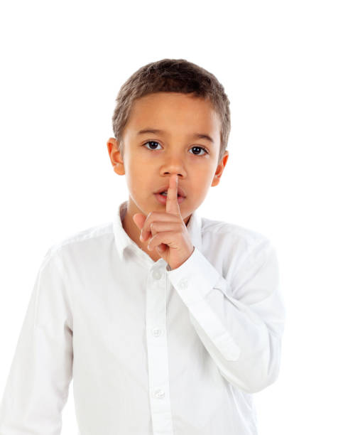 istock Small child has put forefinger to lips as sign of silence 1188678711