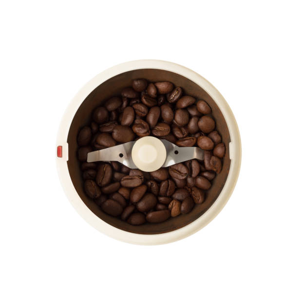 전체 콩을 분리한 전기 커피 분쇄기 - bean coffee bean heap white 뉴스 사진 이미지