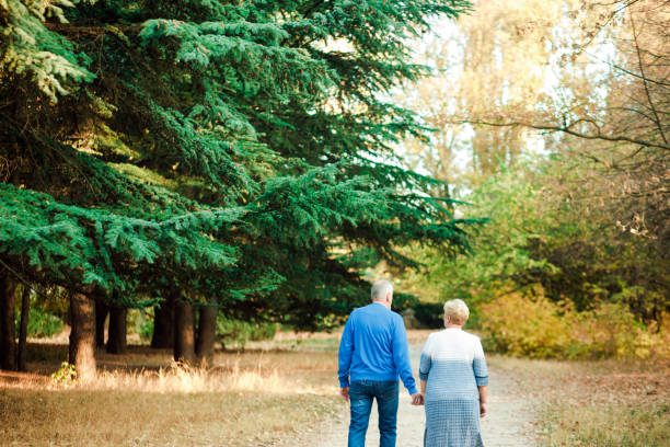istock Pensioners walk in the park. Happy old age. 1188682814