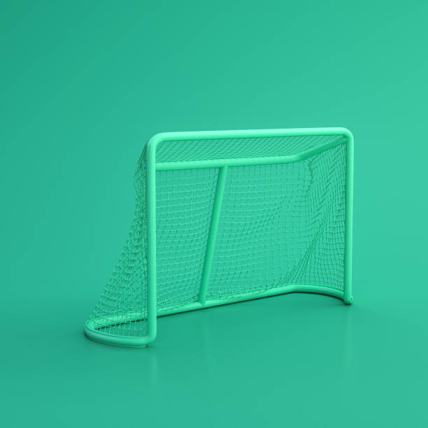 Green sport equipment hockey goal net on green background, solid background, flat background, single color, 3d Rendering